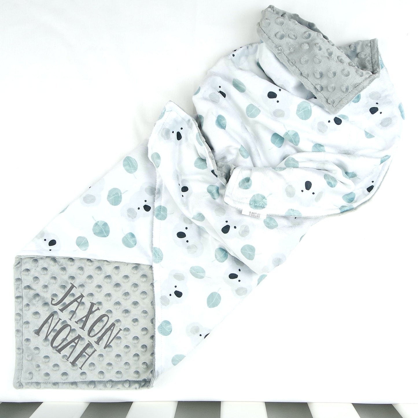 Embroidered Personalised Minky Dot Blanket - "Koala Eucalyptus"