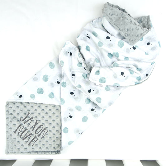 Embroidered Personalised Minky Dot Blanket - "Koala Eucalyptus"