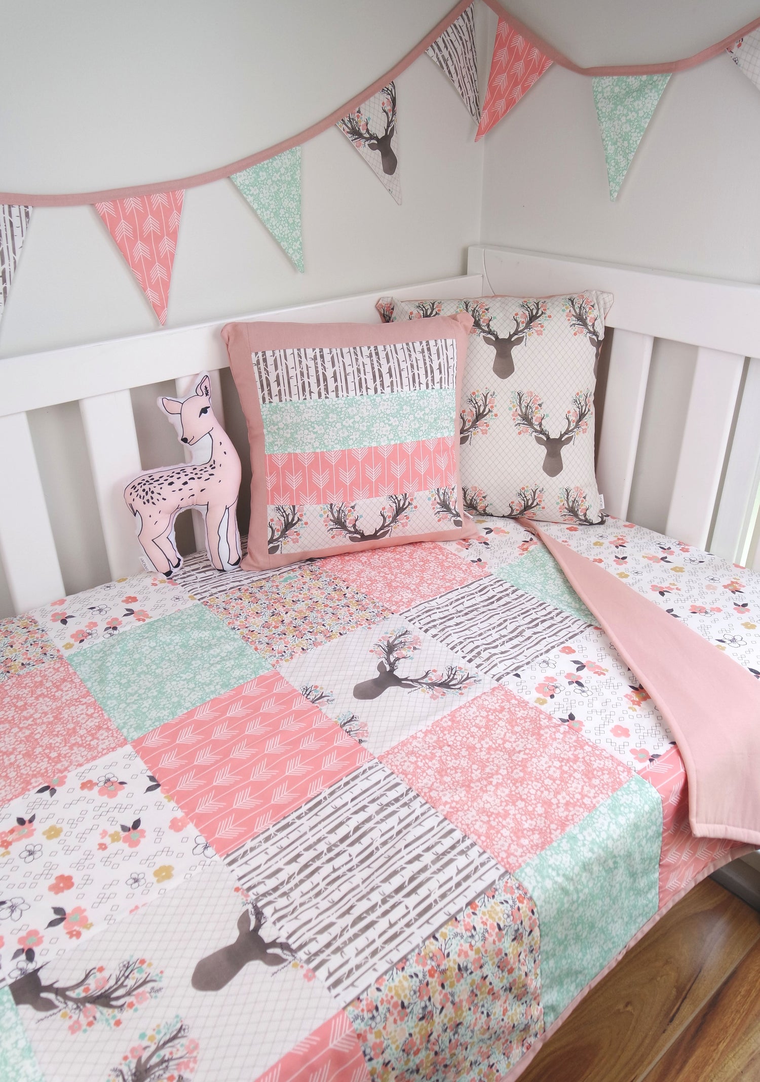Pink & Mint Deer Patchwork Collection