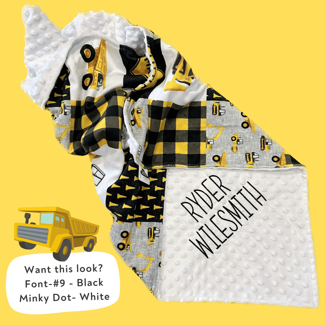 Personalised Deluxe Minky Dot Blanket - "Yellow Construction"