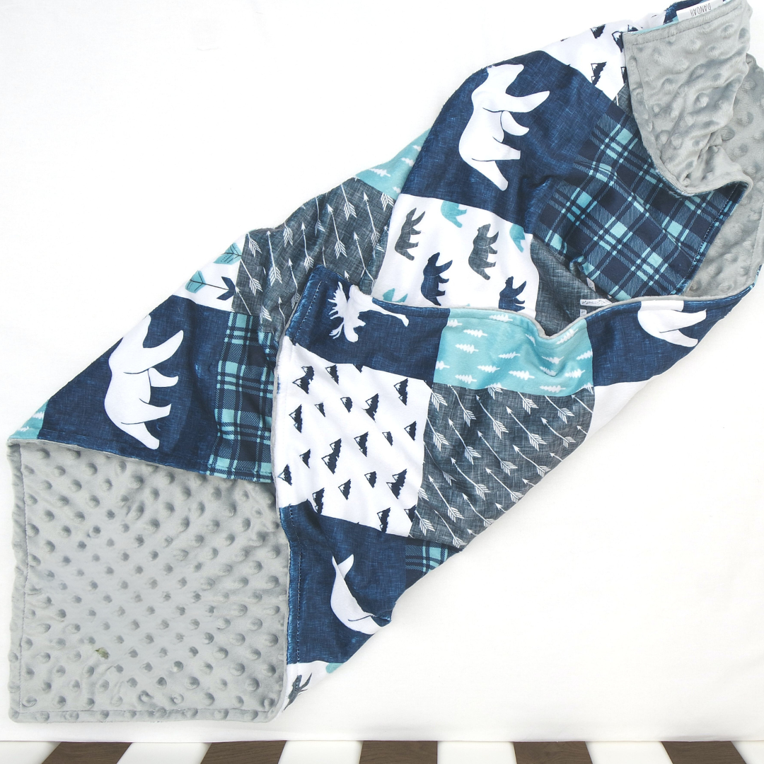 50% off Blue & Mint Woodland- Deluxe Minky Blanket (READY TO SHIP)