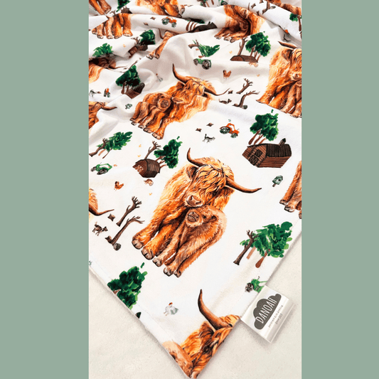 Personalised Deluxe Minky Dot Blanket - "Farming Highland Cow"