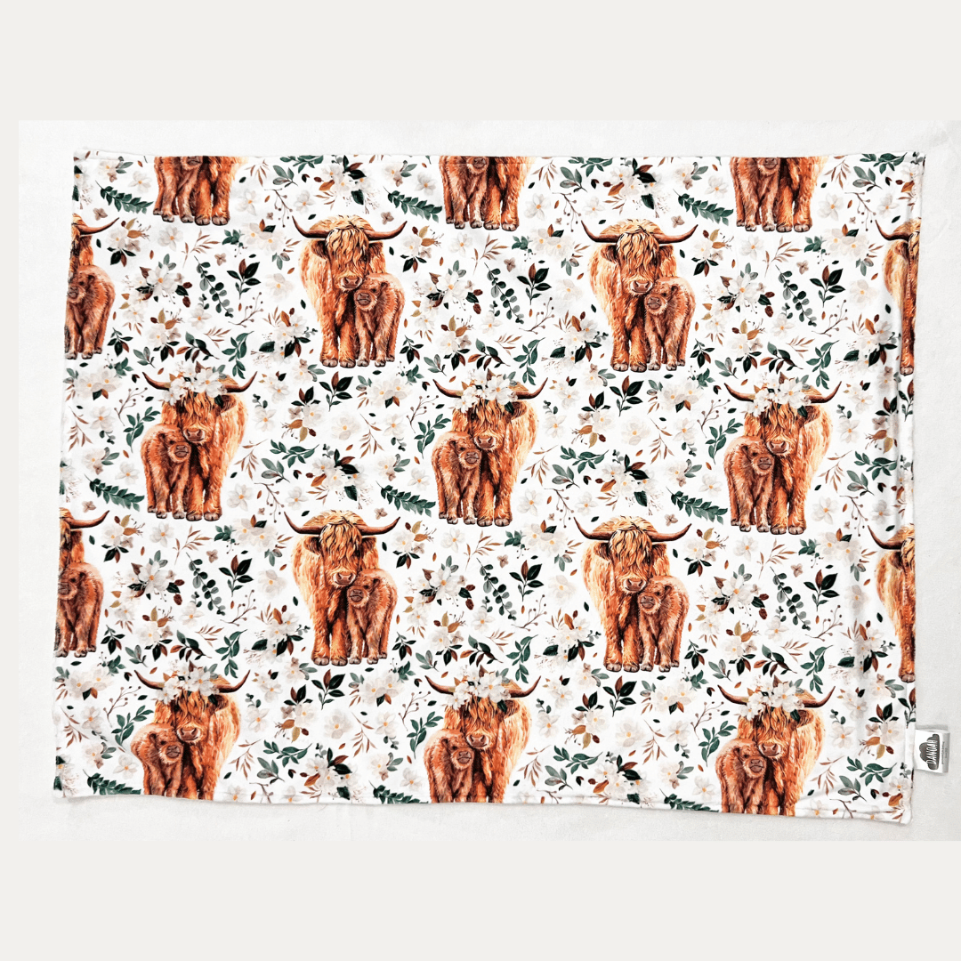 Personalised Deluxe Minky Dot Blanket - "Floral Highland Cow"