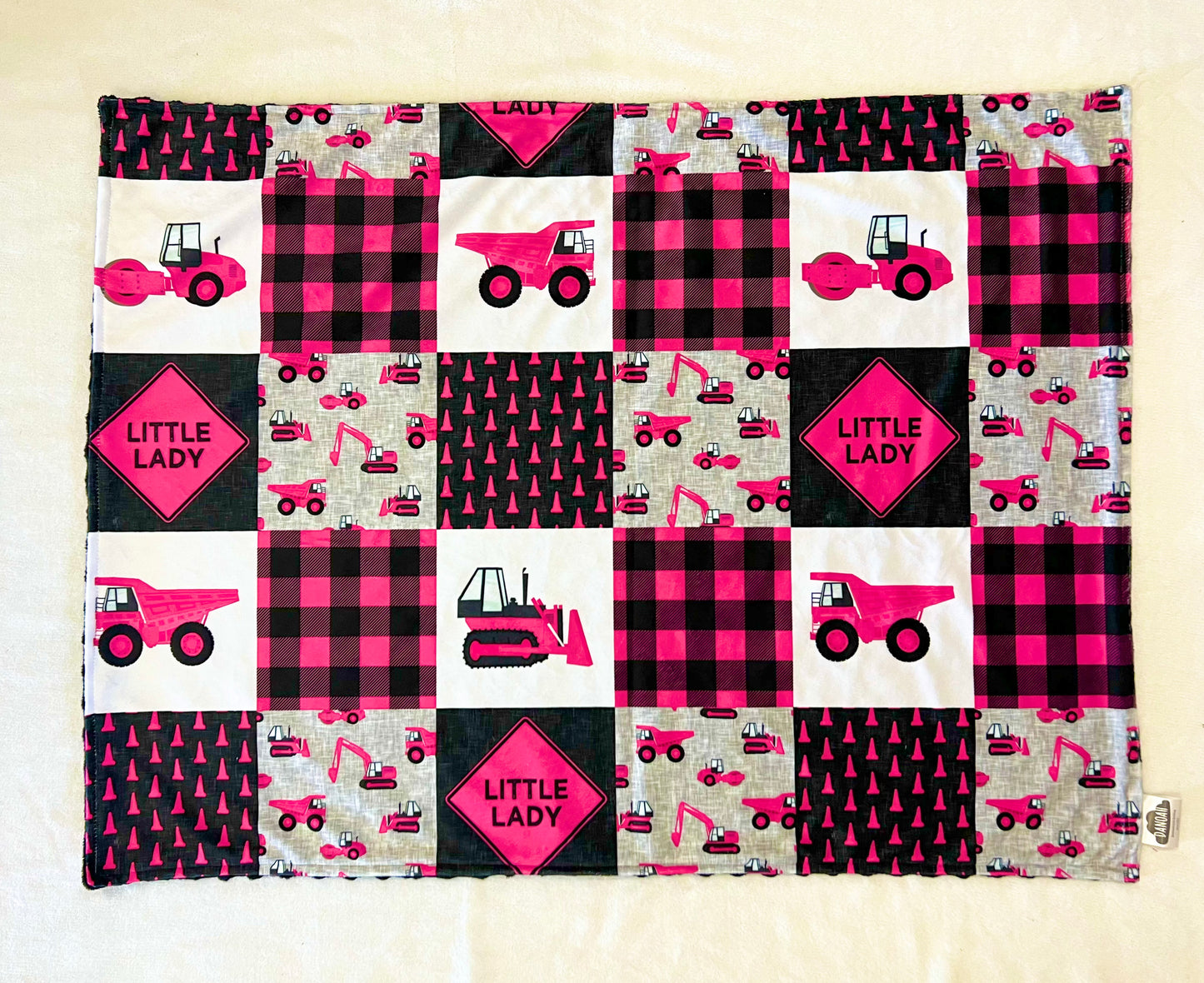 Personalised Deluxe Minky Dot Blanket - "Little Lady Construction"