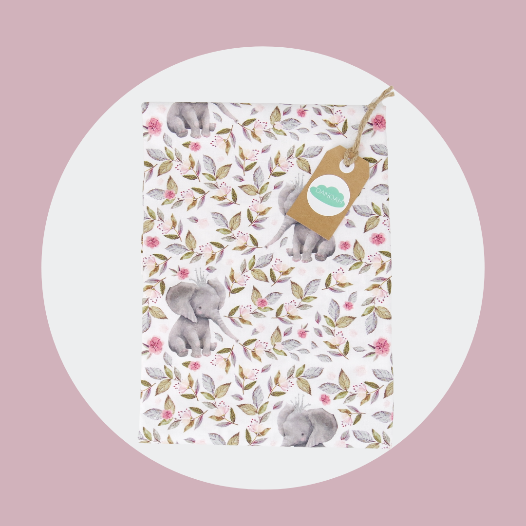 100% Cotton Cot/Bassinet Fitted Sheet or Change Table Cover - Pink Floral Elephant