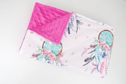 Bright Pink Dreamcatcher Minky Baby Blanket