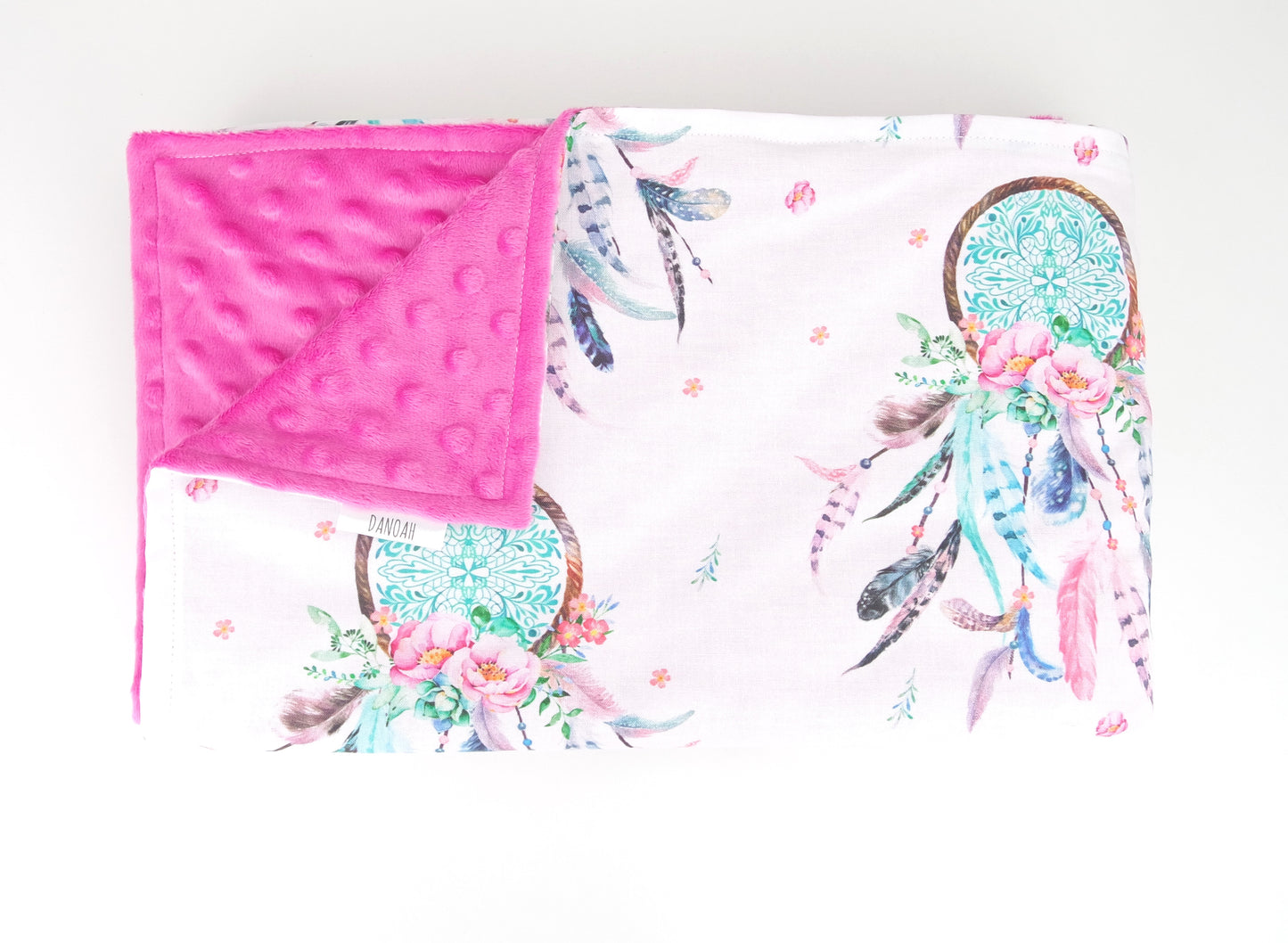 Bright Pink Dreamcatcher Minky Baby Blanket