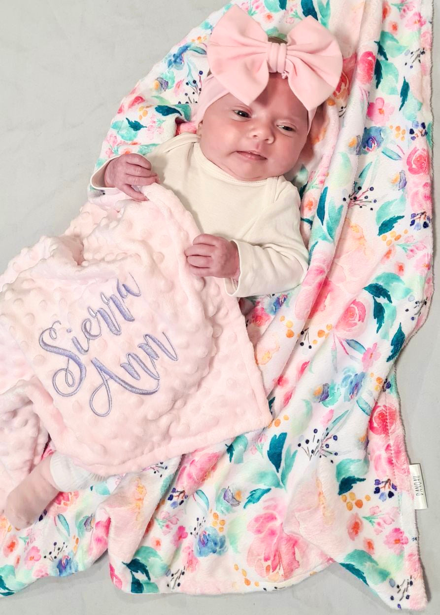 Personalised Bright Floral Baby Blanket baby picture