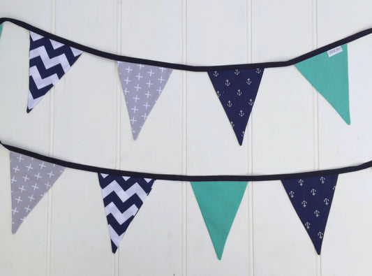Navy Blue & Teal Anchor Bunting Flags