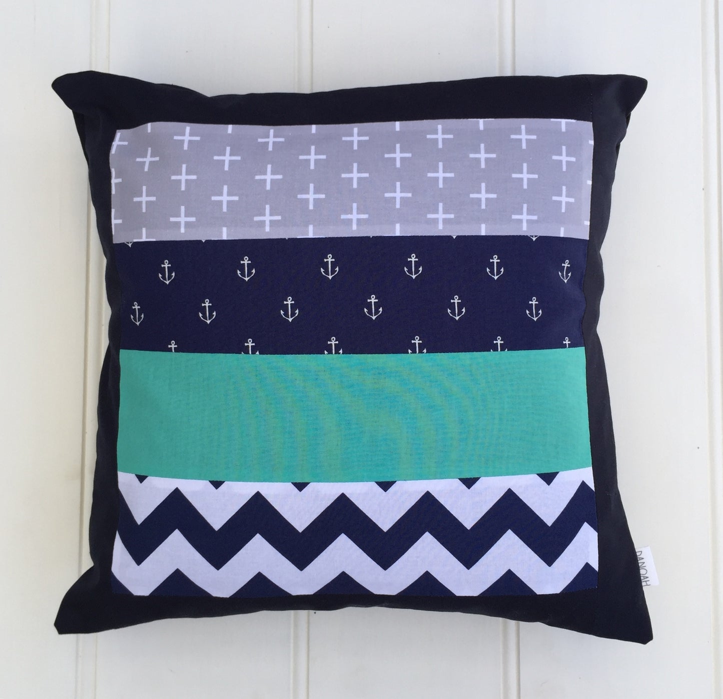 Navy Blue & Teal Anchors Cushion Cover