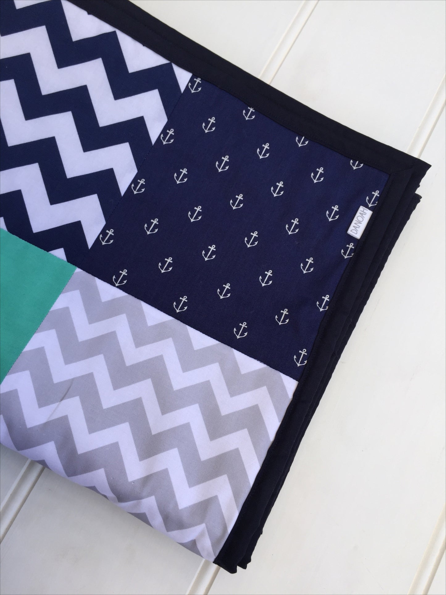 Navy Blue & Teal Anchors Patchwork Quilt