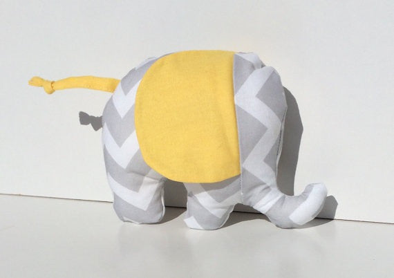 Plush Elephant Toy in Grey and Yellow
