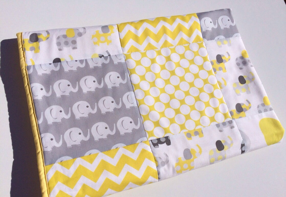 Yellow & Grey Elephant Patchwork Quilt