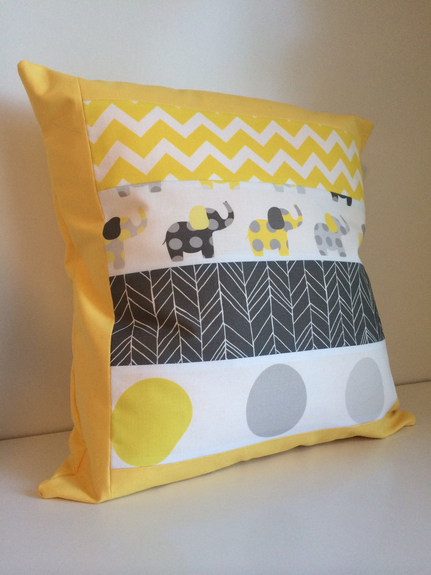 Yellow & Grey Elephant Patchwork Cushion Cover