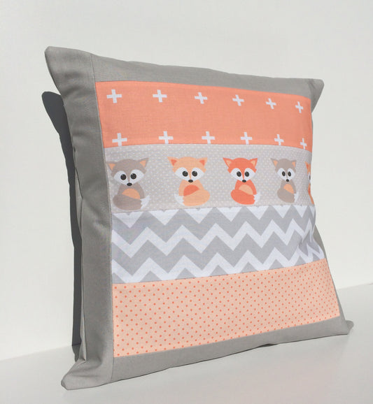Peach & Grey Foxes Cushion Cover