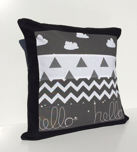 Black & White Hello Clouds Patchwork Cushion Cover