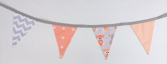 Peach & Grey Foxes Bunting Flags