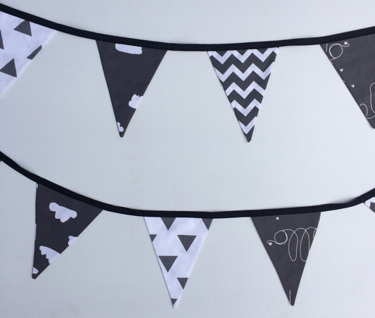 Black & White Hello Clouds Bunting Flags