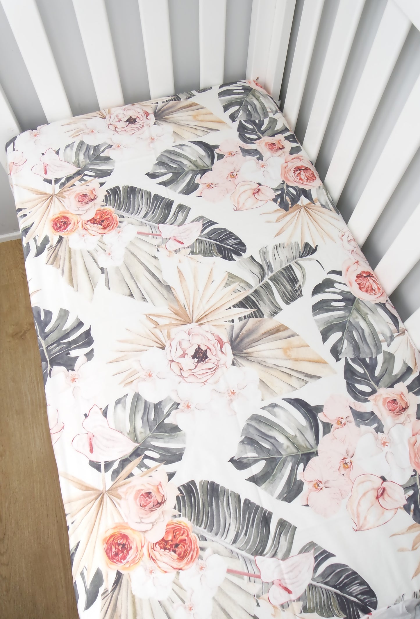 100% Cotton Cot/Bassinet Fitted Sheet or Change Table Cover - Tropical Floral