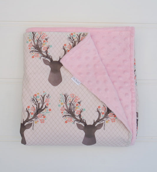 Minky Baby Blanket with Pink Deer Heads