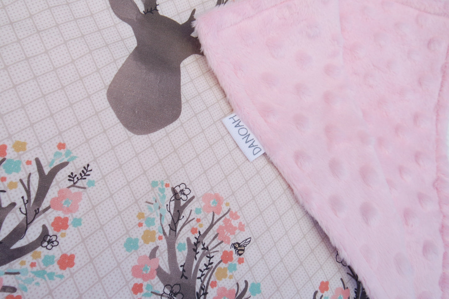Minky Baby Blanket with Pink Deer Heads