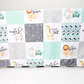 Personalised Deluxe Minky Dot Blanket - "Courageous Animals Mint"