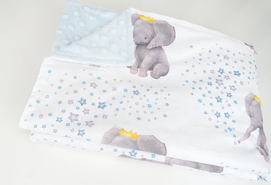 Baby Blue- Blue Crown Elephant Minky Baby Blanket