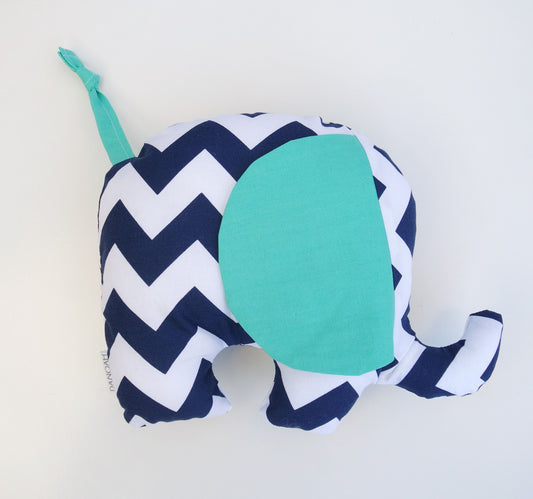 Plush Elephant Toy in Navy Blue & Teal