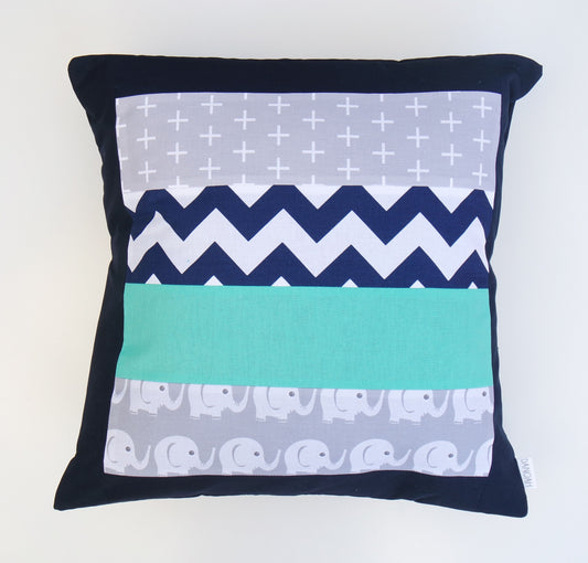 Navy Blue & Teal Elephant Cushion Cover