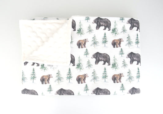 Bear In The Woods Minky Dot Blanket