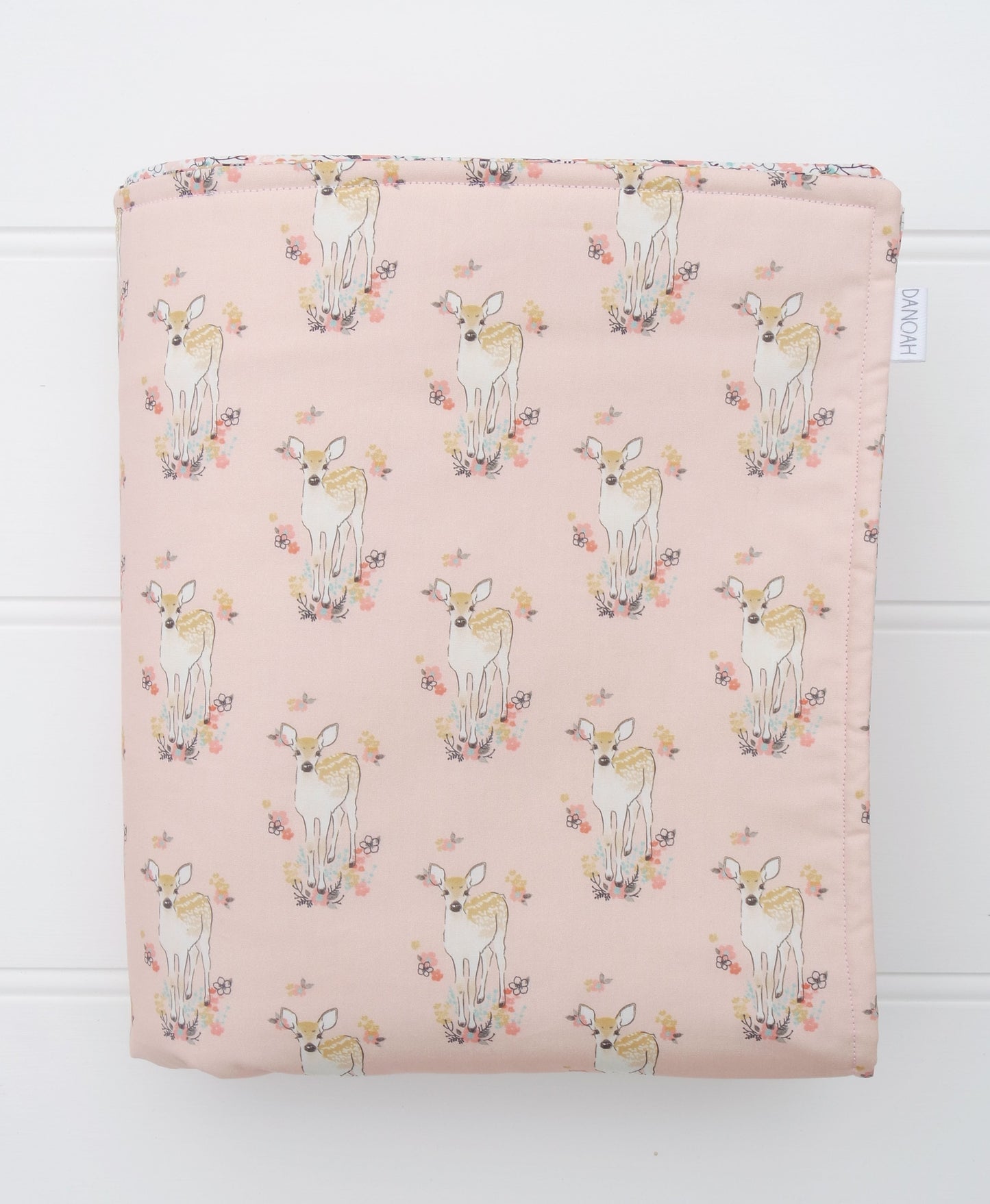Pink Baby Deer & Pastel Flower Reversible Cot Quilt