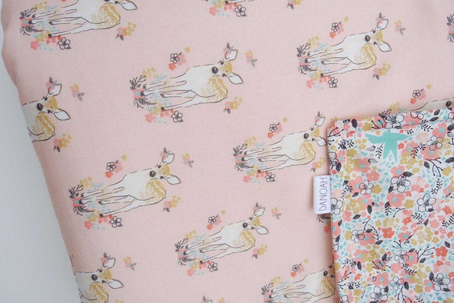 Pink Baby Deer & Pastel Flower Reversible Cot Quilt