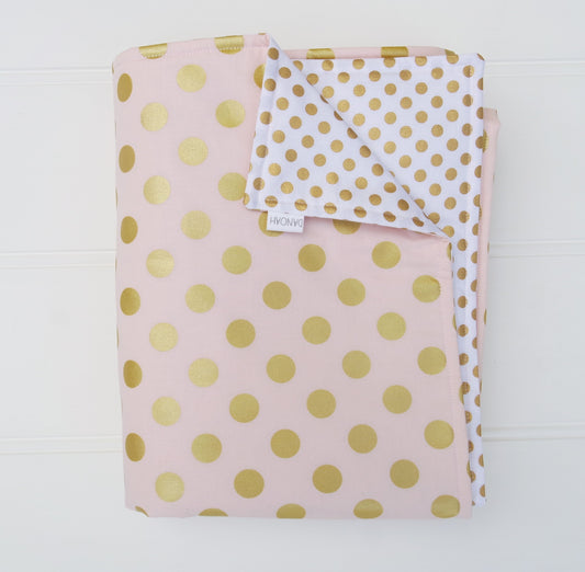 Pink White and Gold Dot Reversible Cot Quilt