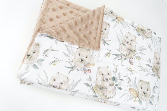 Willy the Wombat Minky Dot Baby Blanket (Tan)