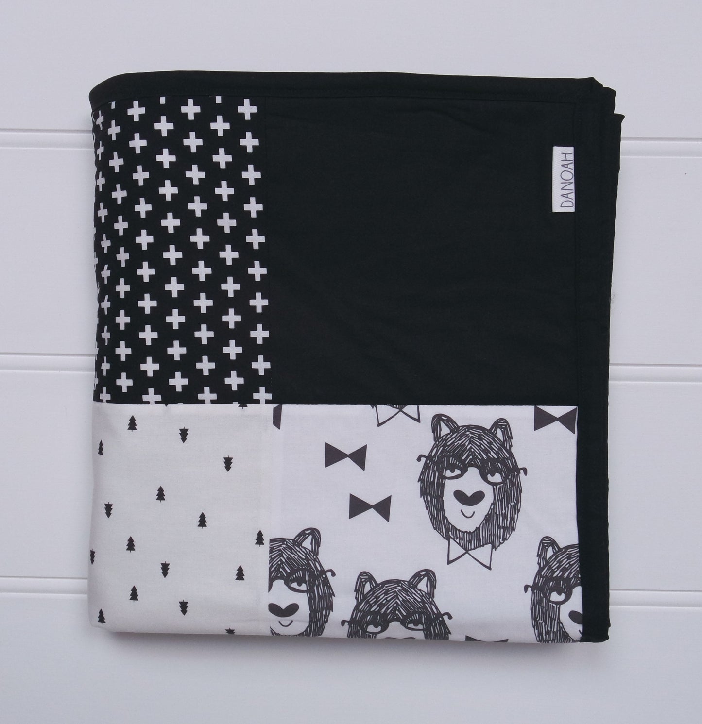 Black & White Bowtie Bear Patchwork Quilt