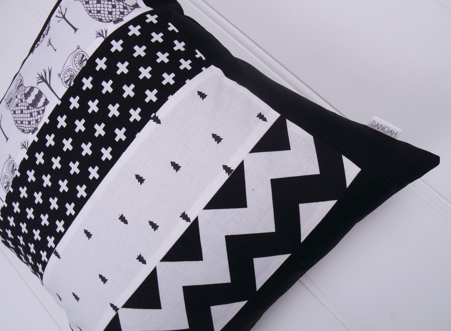 Black & White Owls Patchwork Cushion Cover