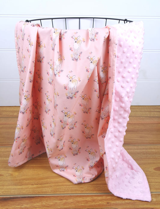 Minky Baby Blanket with Pink Baby Deer