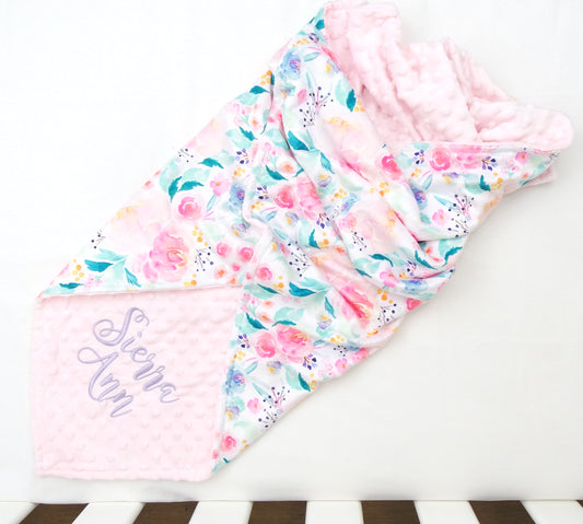 Personalised Bright Floral Baby Blanket 