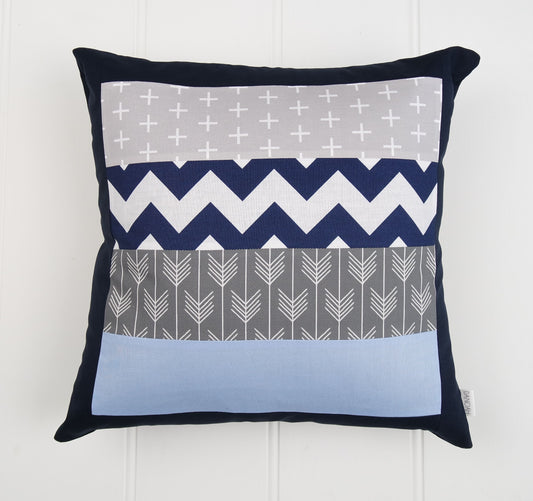 Blue & Grey Patchwork Cushion Cover