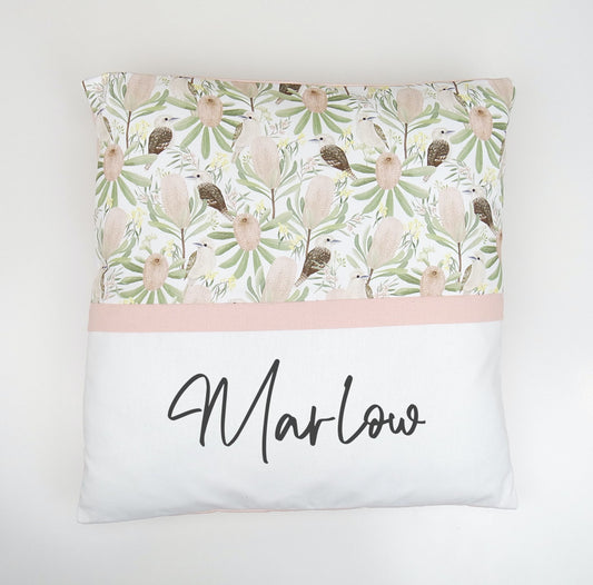Neutral Pink Kookaburra Personalised Cushion Cover