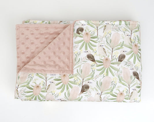 Neutral Pink Kookaburra Minky Dot Baby Blanket