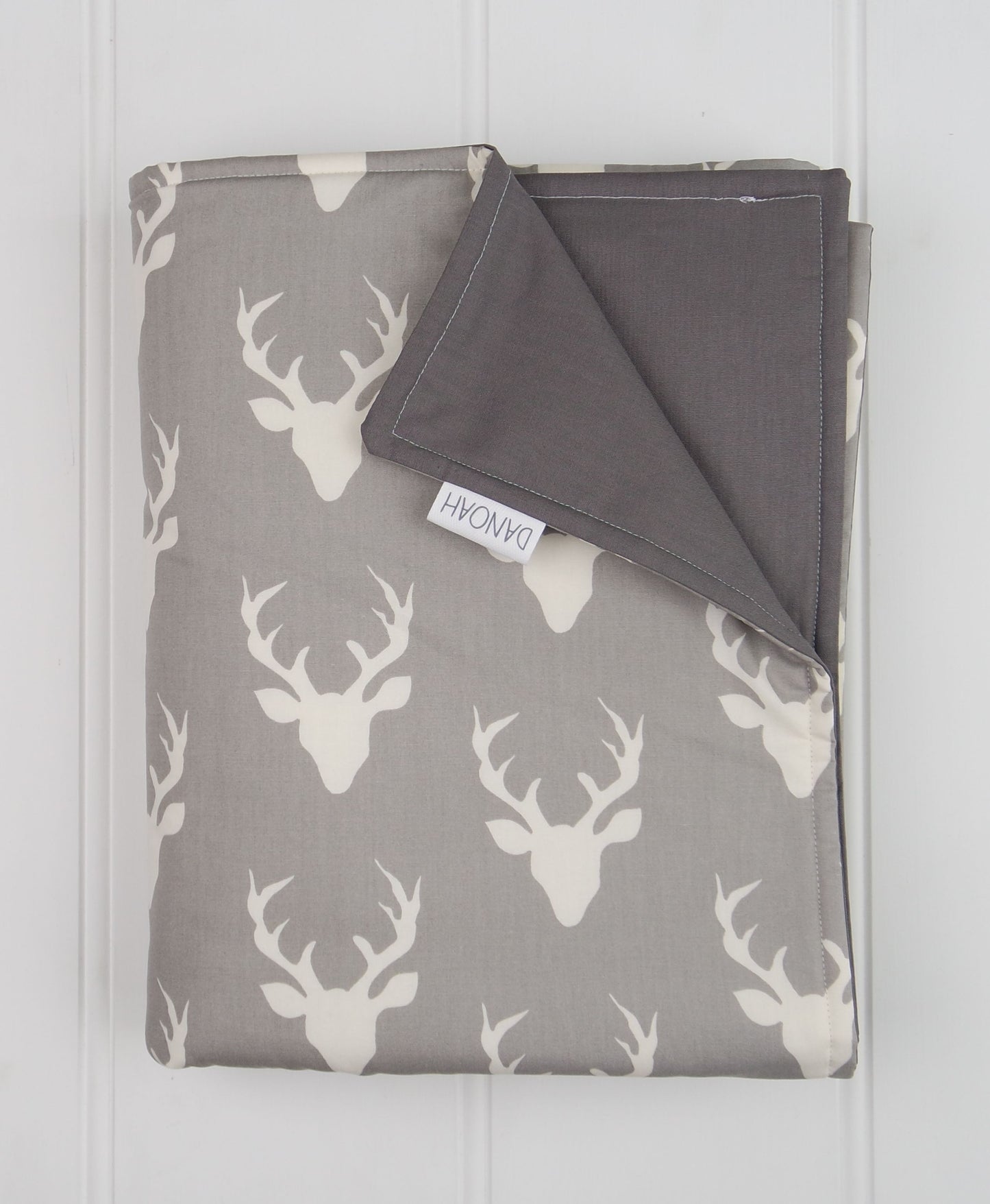 Grey Deer Head Reversible Cot Quilt