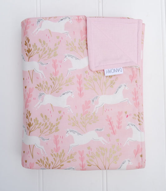 Pink & Gold Unicorn Reversible Cot Quilt
