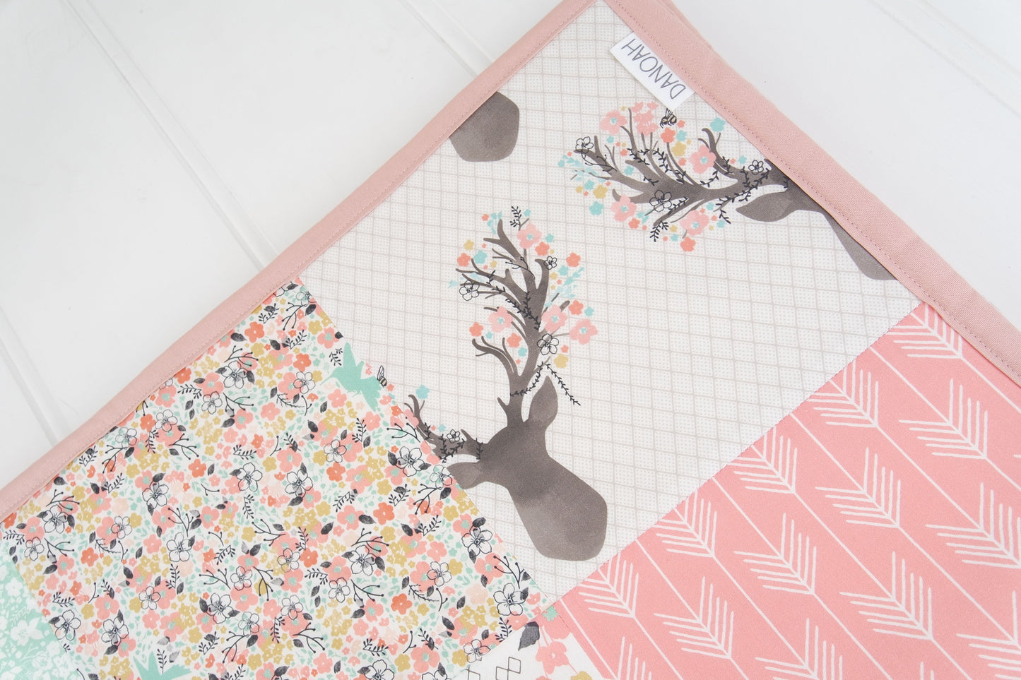 Pink & Mint Deer Patchwork Quilt