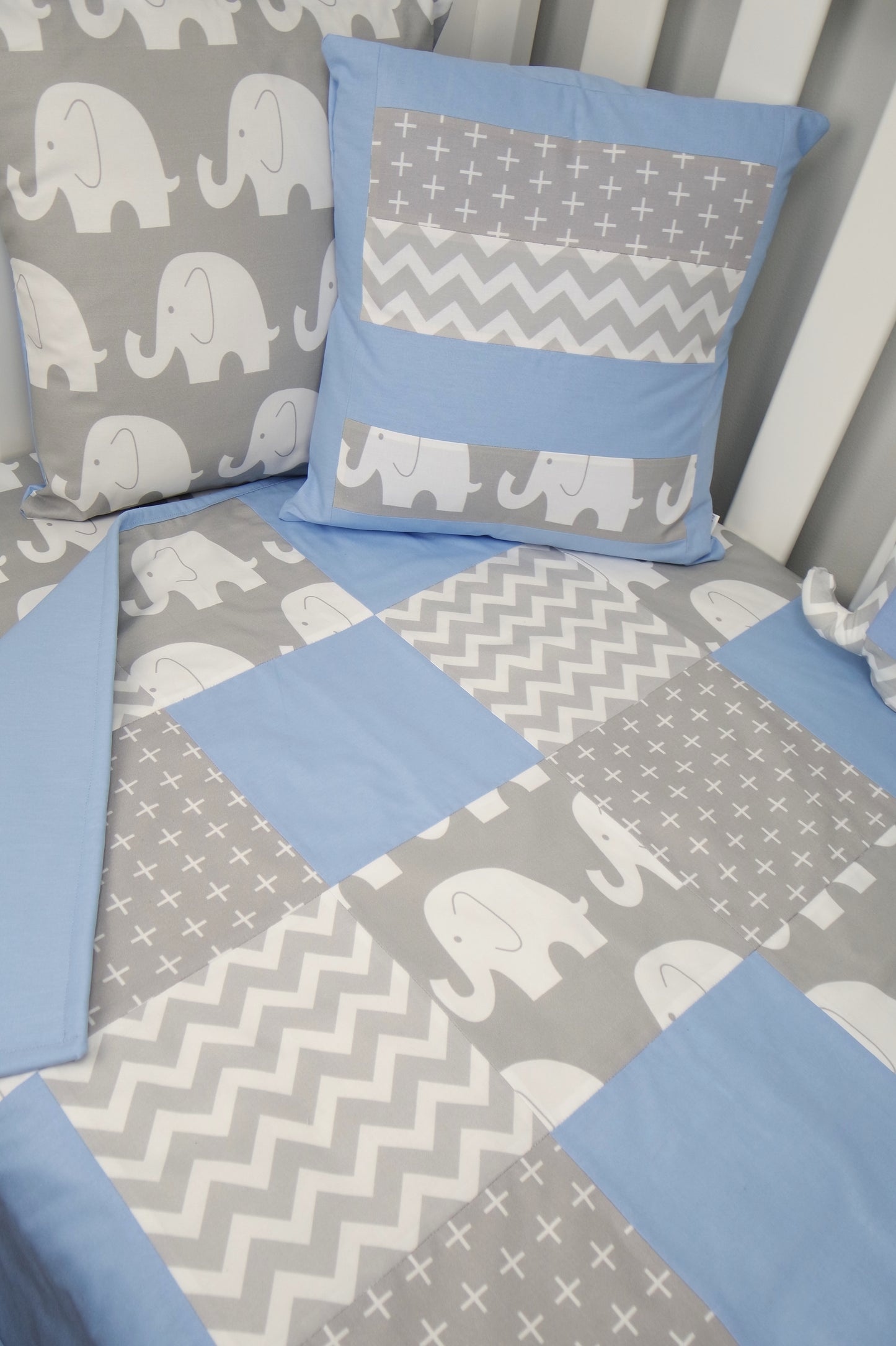 Baby Blue & Grey Elephant Patchwork Quilt