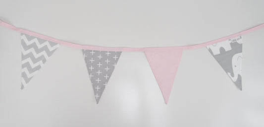 Pink & Grey Elephant Bunting Flags