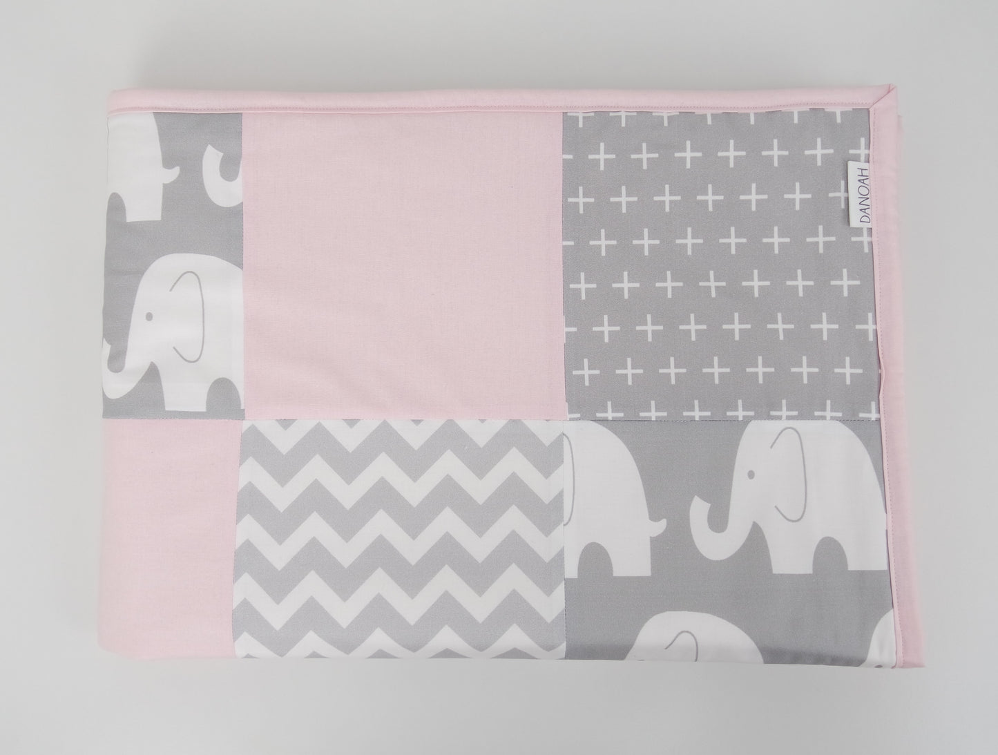 Pink & Grey Elephant Patchwork Quilt