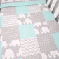 Mint & Grey Elephant Patchwork Quilt