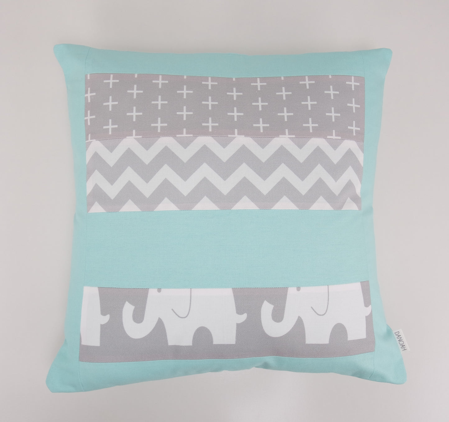 Mint & Grey Elephant Patchwork Cushion Cover