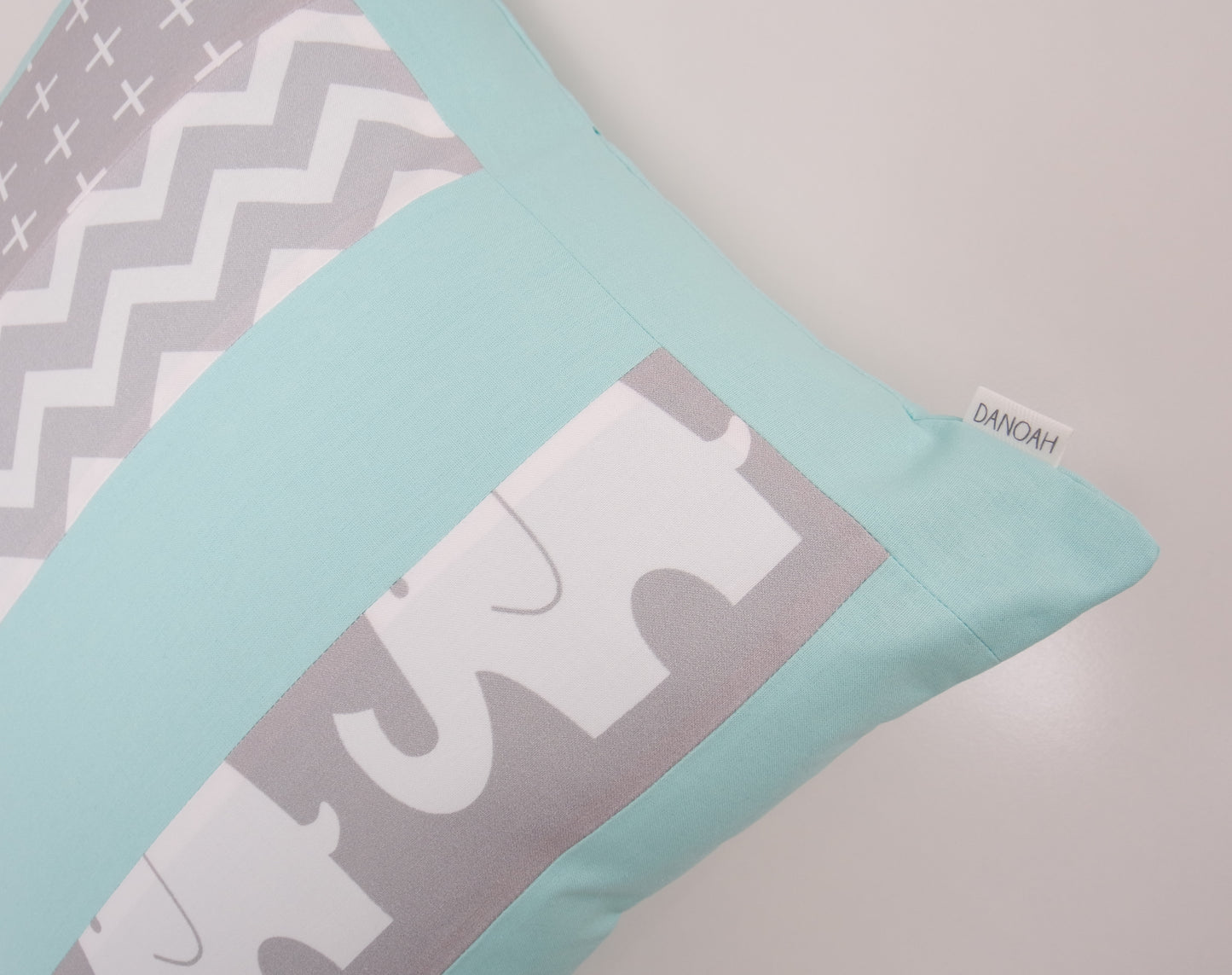 Mint & Grey Elephant Patchwork Cushion Cover